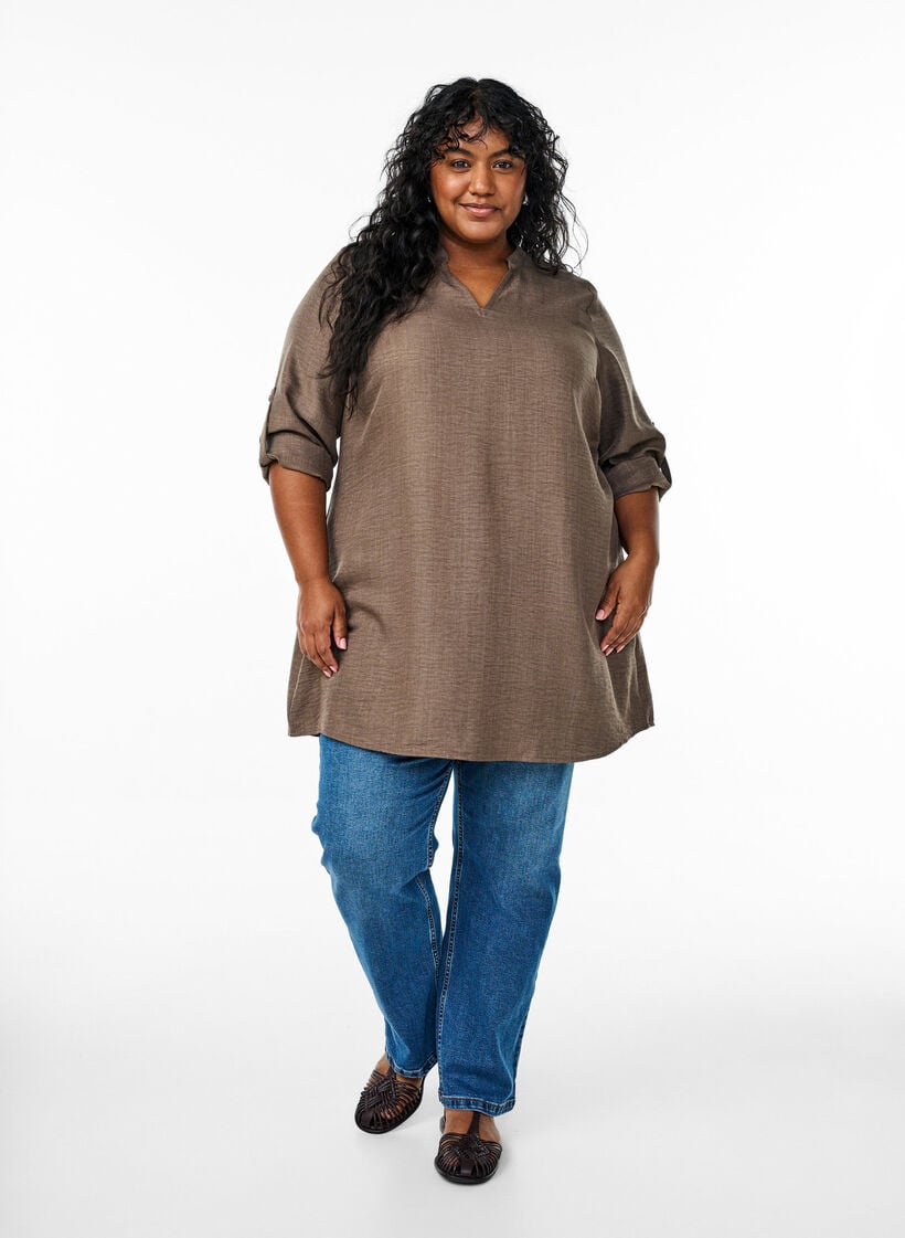 Tuniek met ronde hals, Bruin, Model image number 1