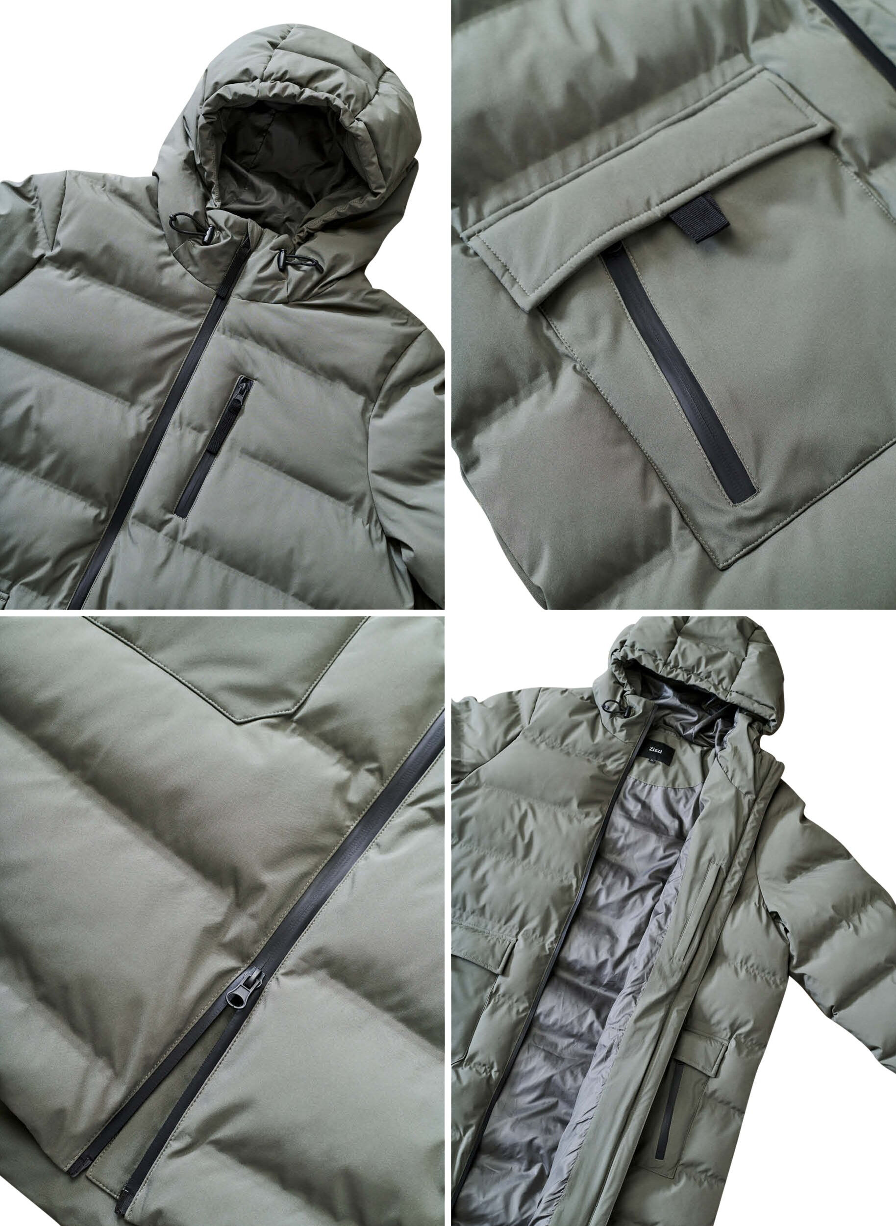 ZizziPufferjas met capuchon en zakken, Groen, Packshot image number 4