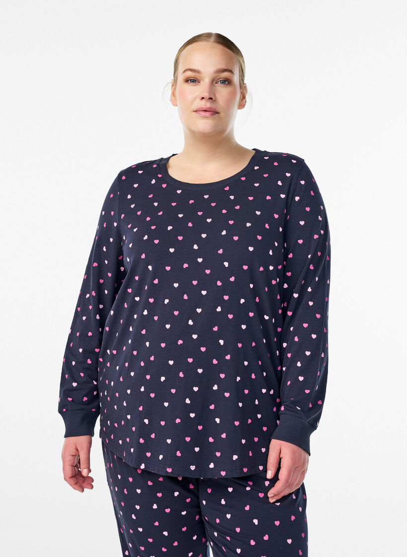 Bedrukte nachttop, Blauw, Model image number 0