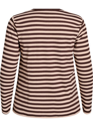 ZizziGestreepte blouse met lange mouwen, Chocolate M. Stripe, Packshot image number 1