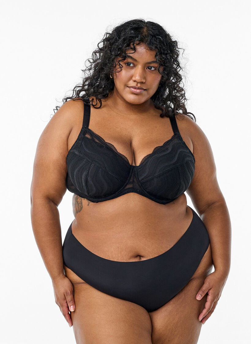 Gewatteerde bh met kanten details, Zwart, Model image number 1