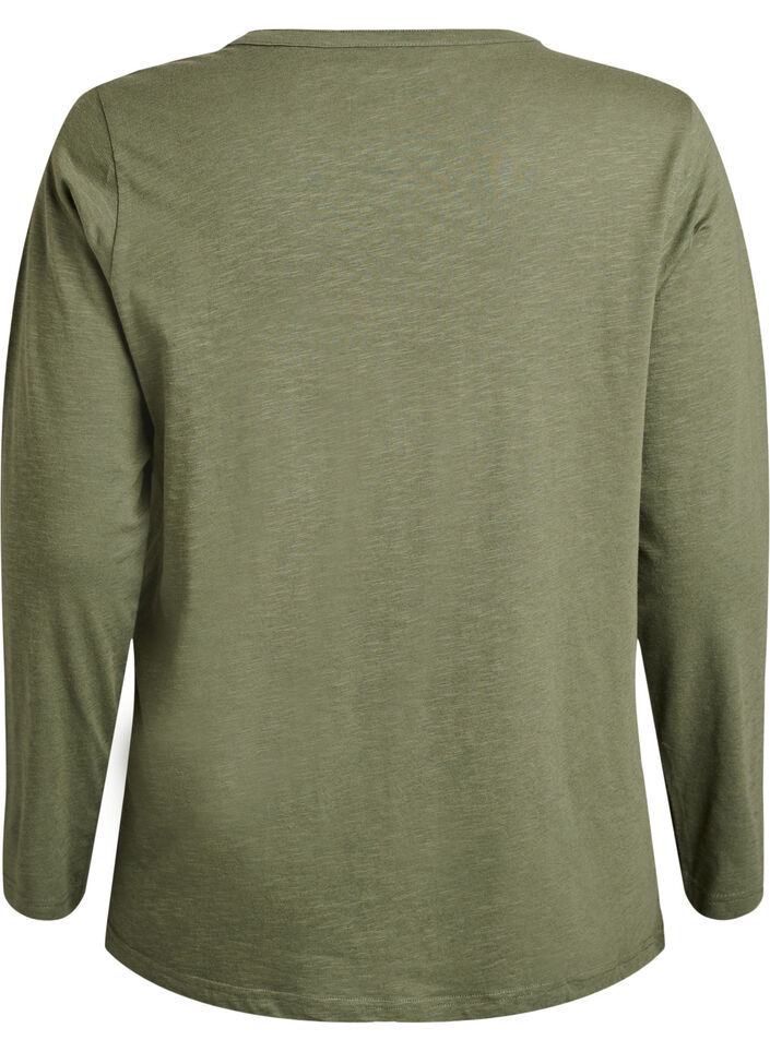 T-shirt met lange mouwen, V-hals en knopen, Groen, Packshot image number 1