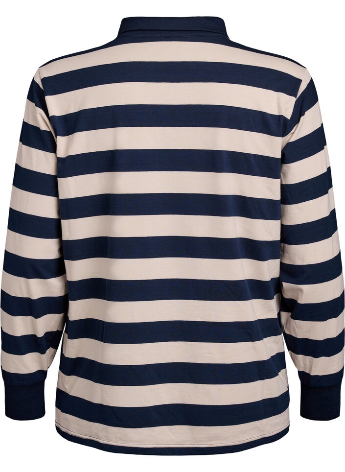Gestreept poloshirt met badstof details, Birch w. Navy, Packshot