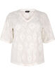 Blouse met kort mouwen en een opengewerkt patroon, Beige, Packshot image number 0