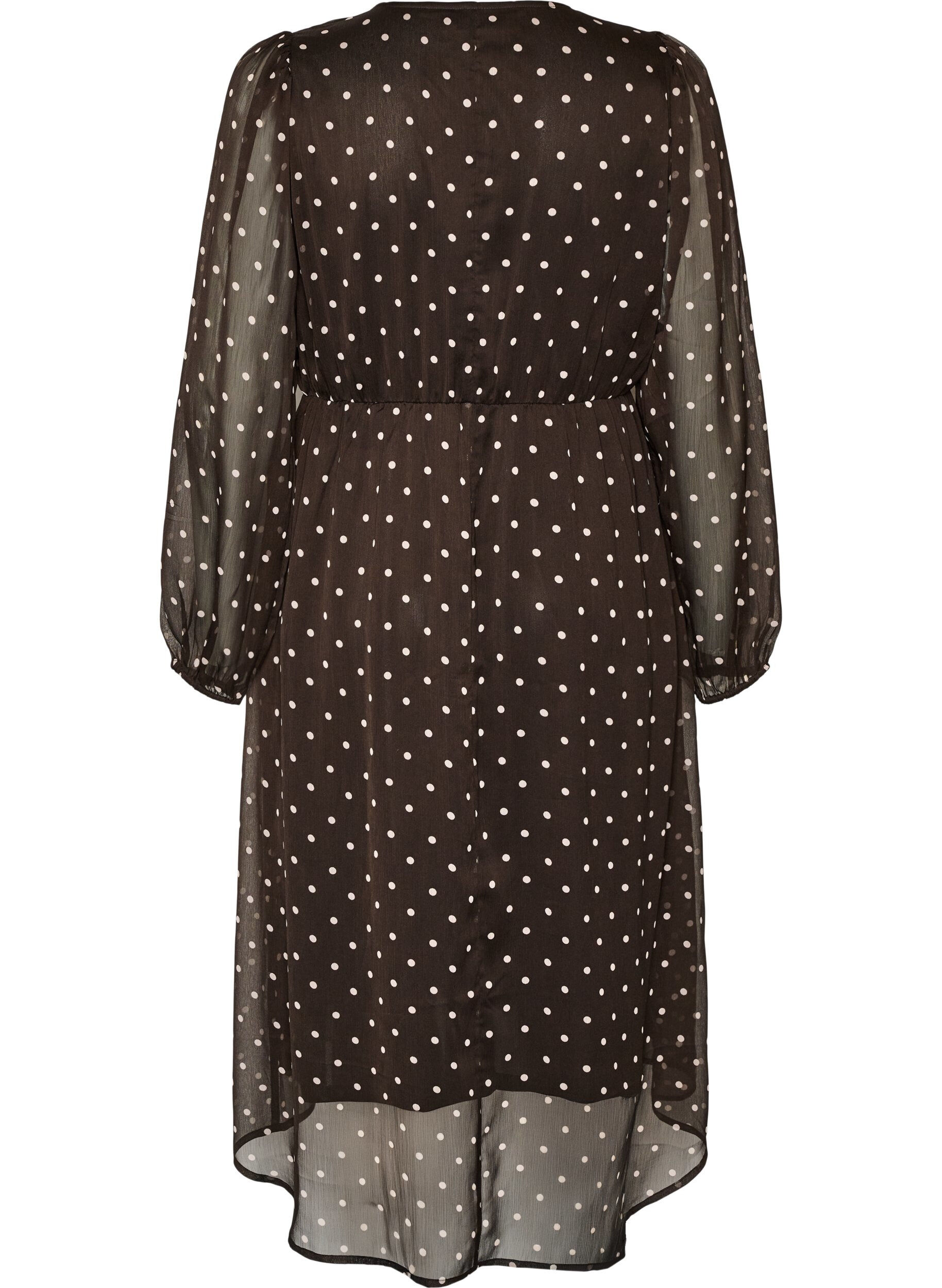 ZizziChiffon jurk met polkadots en lange mouwen, Bruin, Packshot image number 1