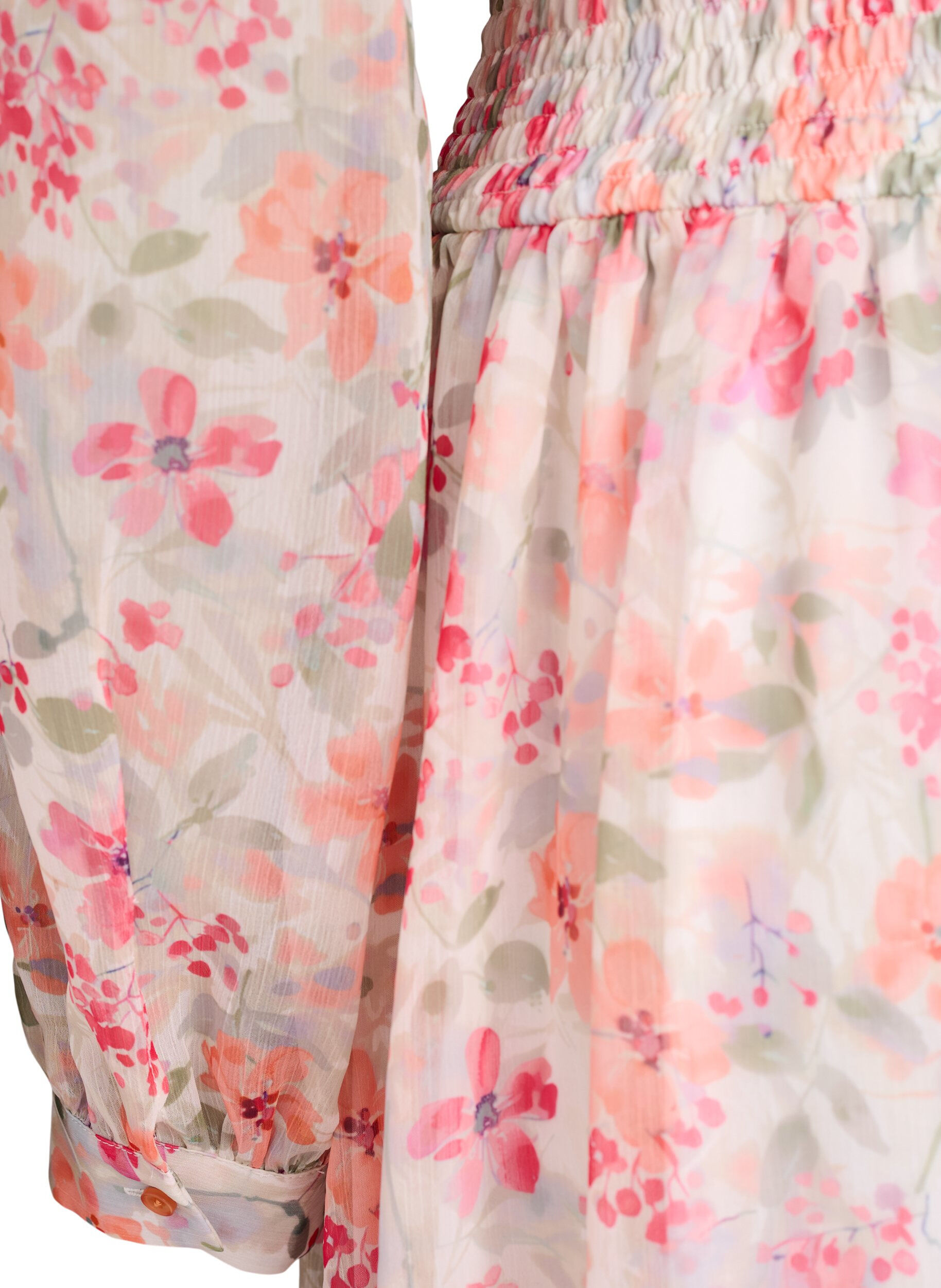 ZizziMidi jurk met bloemen, wikkellook en smock, Oranje, Packshot image number 3