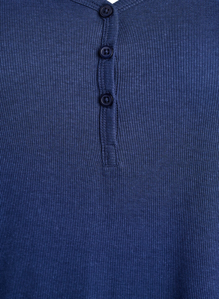Geribde nacht top met lange mouwen en knopen, Blauw, Packshot