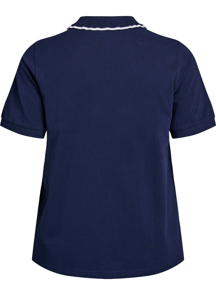 Polo shirt met strass knopen en ruches., Blauw, Packshot image number 1
