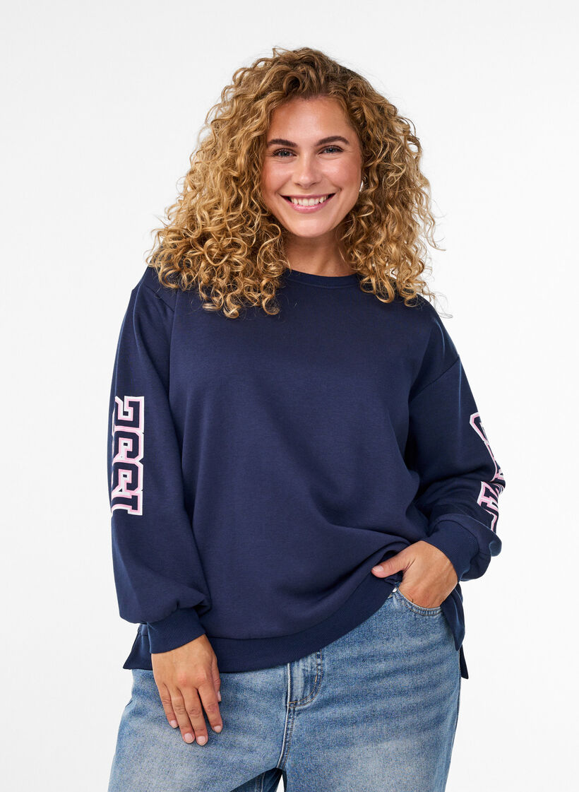 Sweatshirt met statementprint op de mouwen en achterkant, Navy Blazer, Model