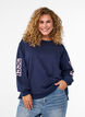 Sweatshirt met statementprint op de mouwen en achterkant, Blauw, Model image number 0