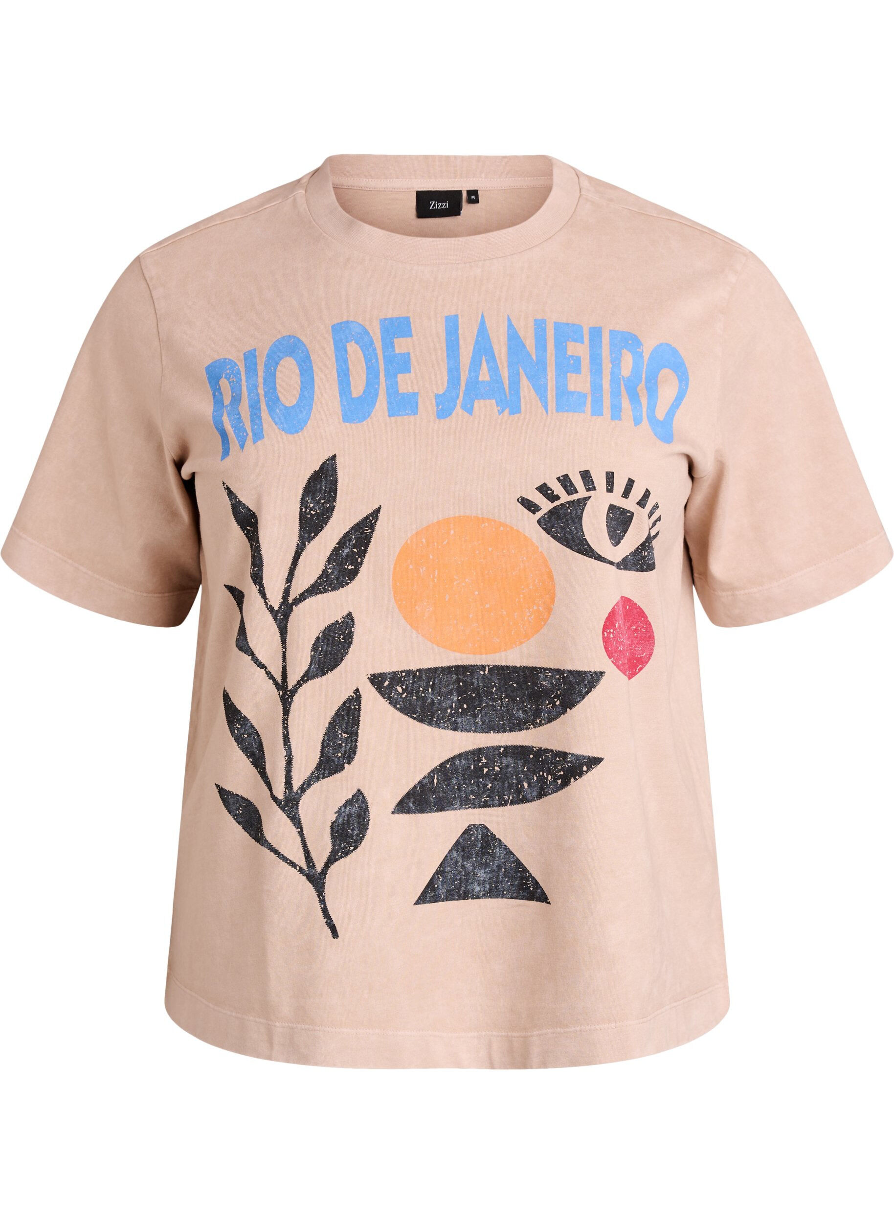 ZizziKatoenen T-shirt met print aan de voorkant, Beige, Packshot image number 0