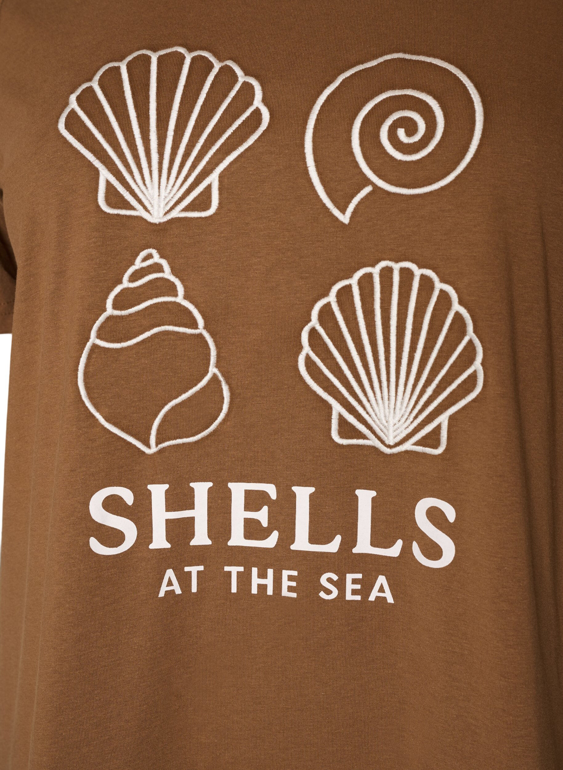 ZizziKatoenen T-shirt met print, Bruin, Packshot image number 2