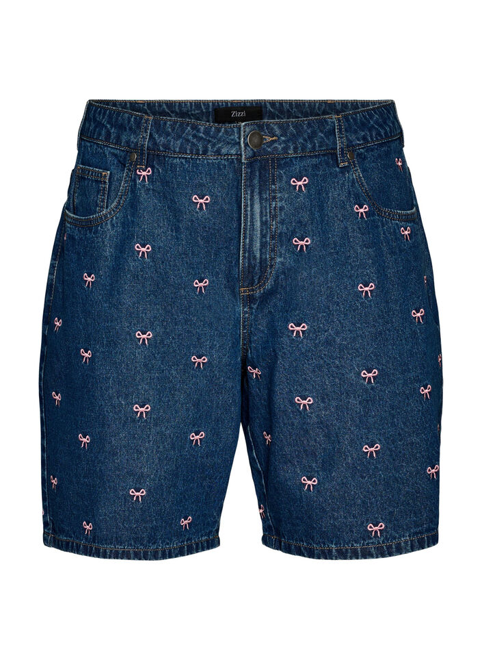 Geborduurde denim shorts, Blauw, Packshot image number 0