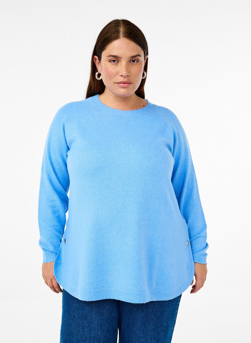Lange gebreide blouse met knoopdetail aan de zijkant, Della R. Blue Mel., Model