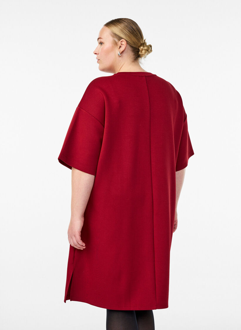 T-shirtjurk van jersey met zijsplitten, Rood, Model image number 2