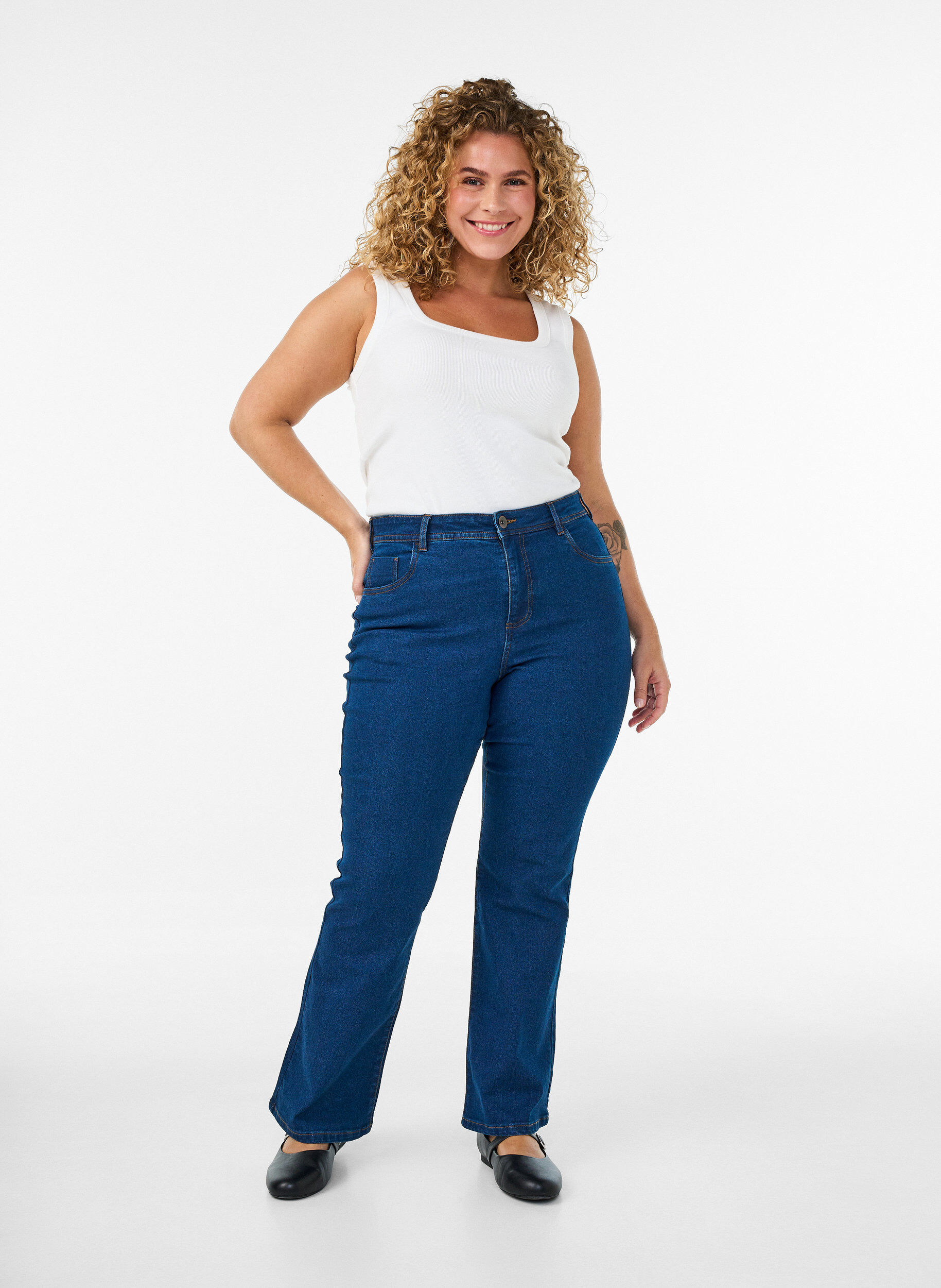 Hoog getailleerde jeans met bootcut, Blauw, Model
