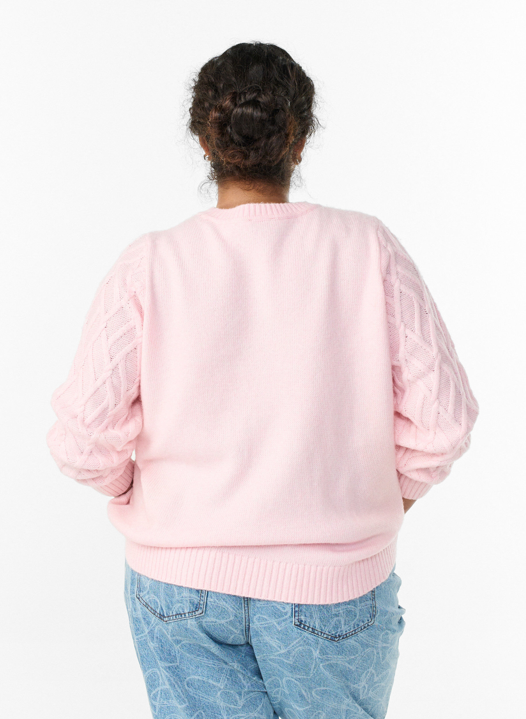 ZizziGebreide blouse met kabelpatroon en ronde hals, Roze, Model image number 2