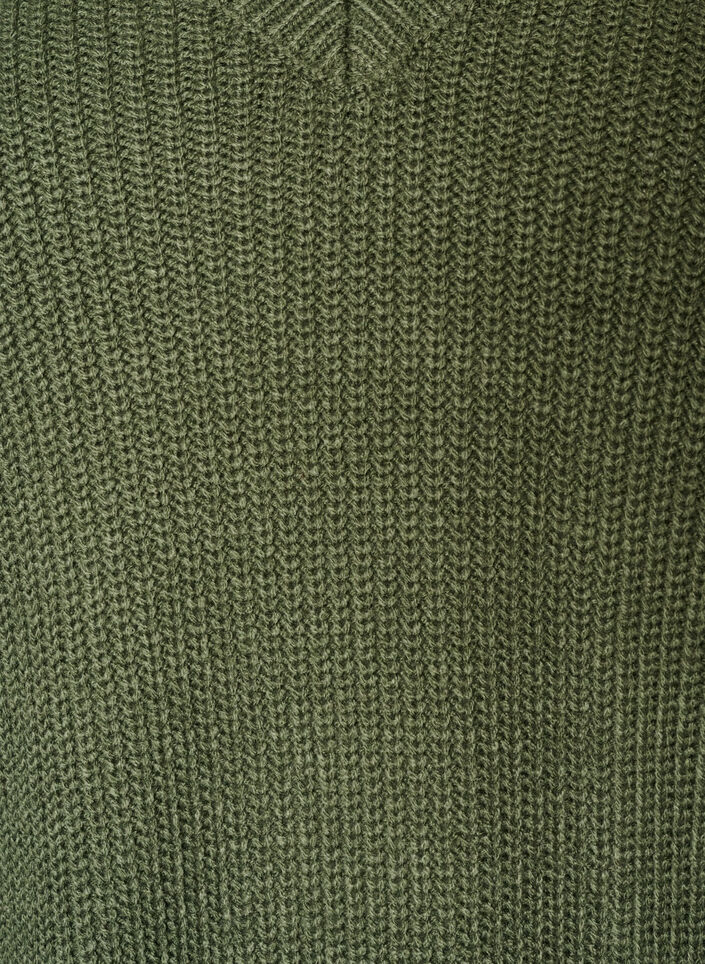 Lange ribgebreide blouse met V-hals, Groen, Packshot image number 2