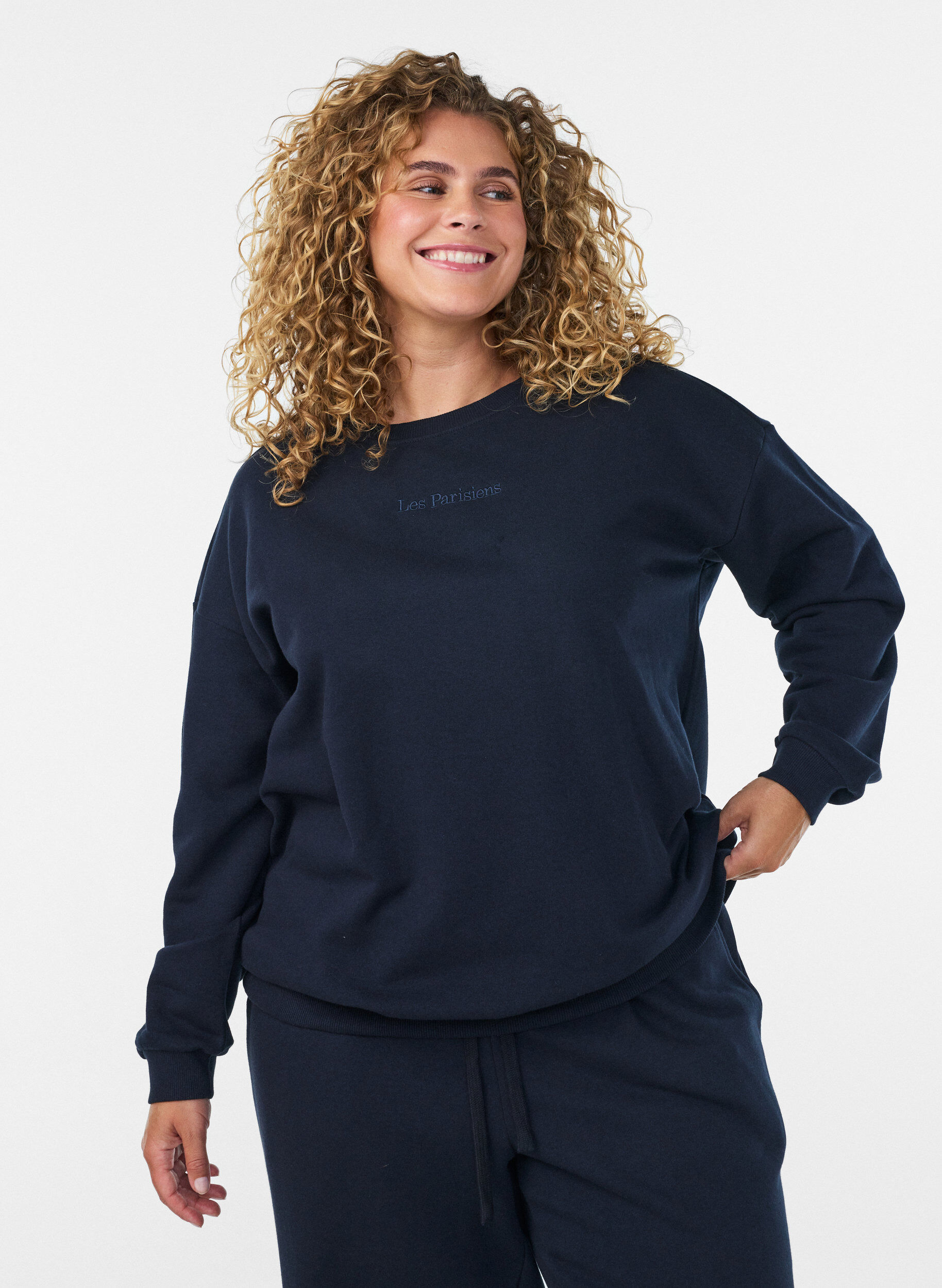 Sweatshirt met tekstprint, Blauw, Model