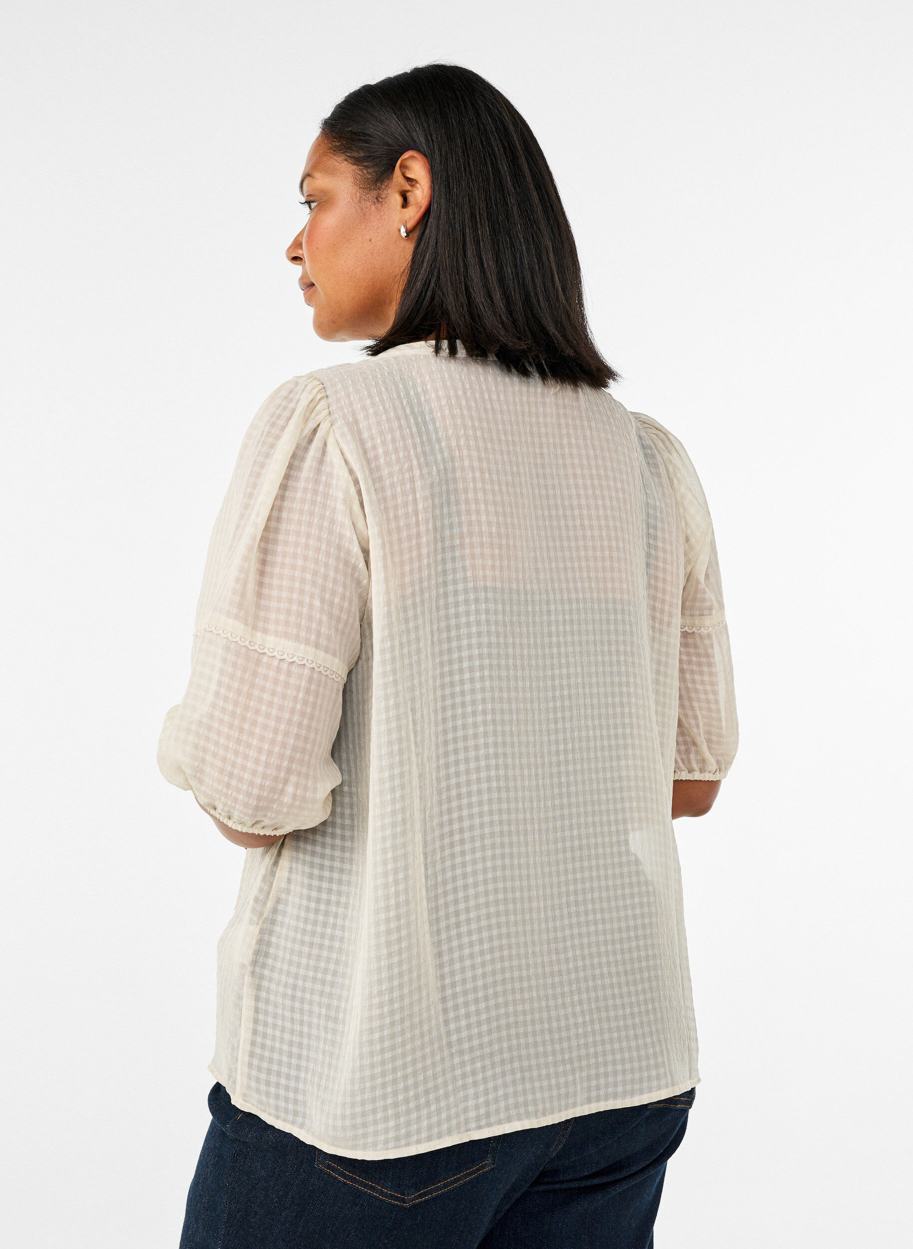 ZizziBlouse in seersucker met strikkoord, Beige, Model image number 2