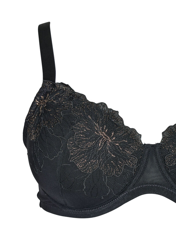 Gewatteerde bh met glanzende geborduurde details, Black, Packshot