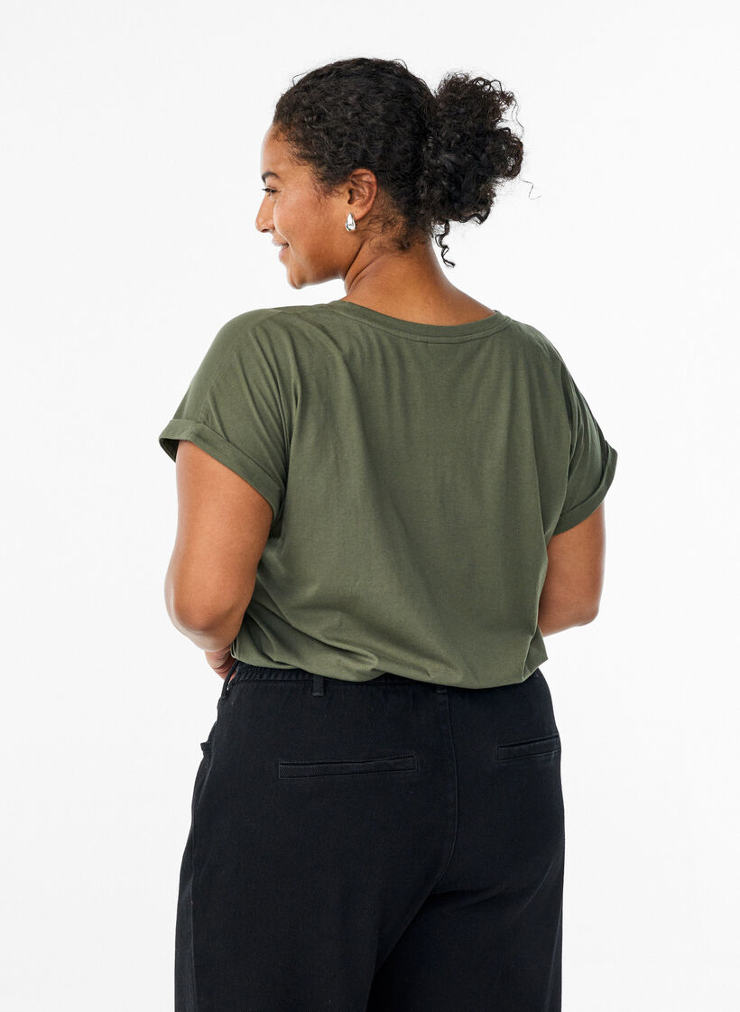 T-shirt &agrave; manches courtes en m&eacute;lange de coton, Vert, Model image number 2