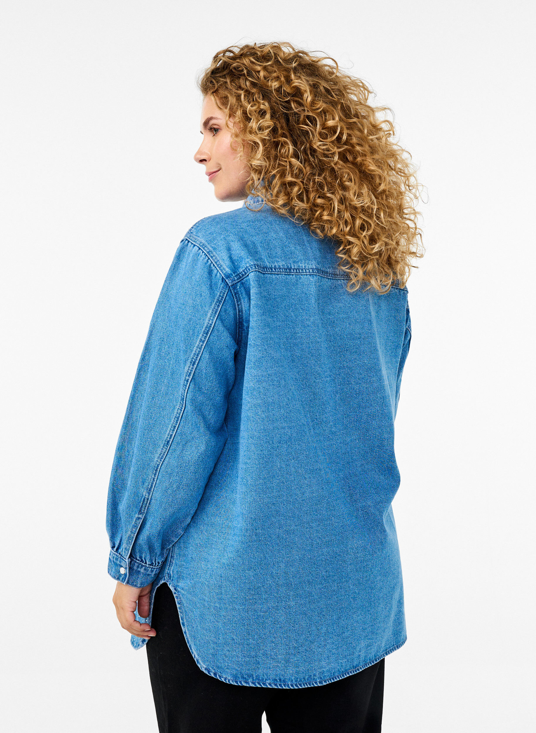 ZizziDenim shirt met strasssteentjes, Light Blue Denim, Model image number 1