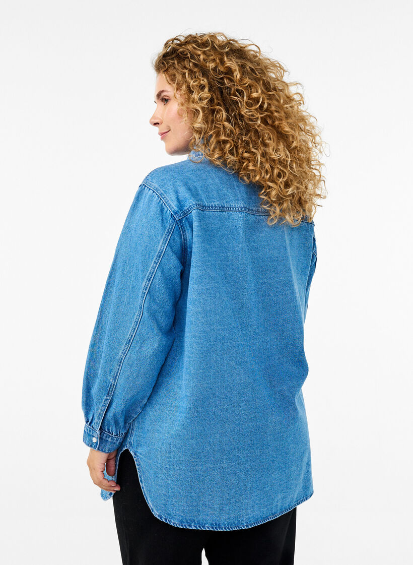 Denim shirt met strasssteentjes, Light Blue Denim, Model image number 1