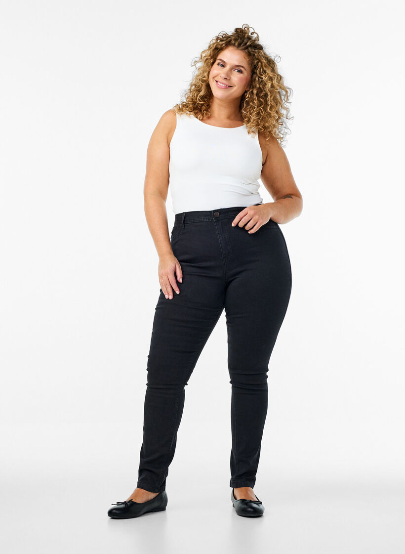 Super strakke Amy jeans met hoge taille, Zwart, Model image number 0