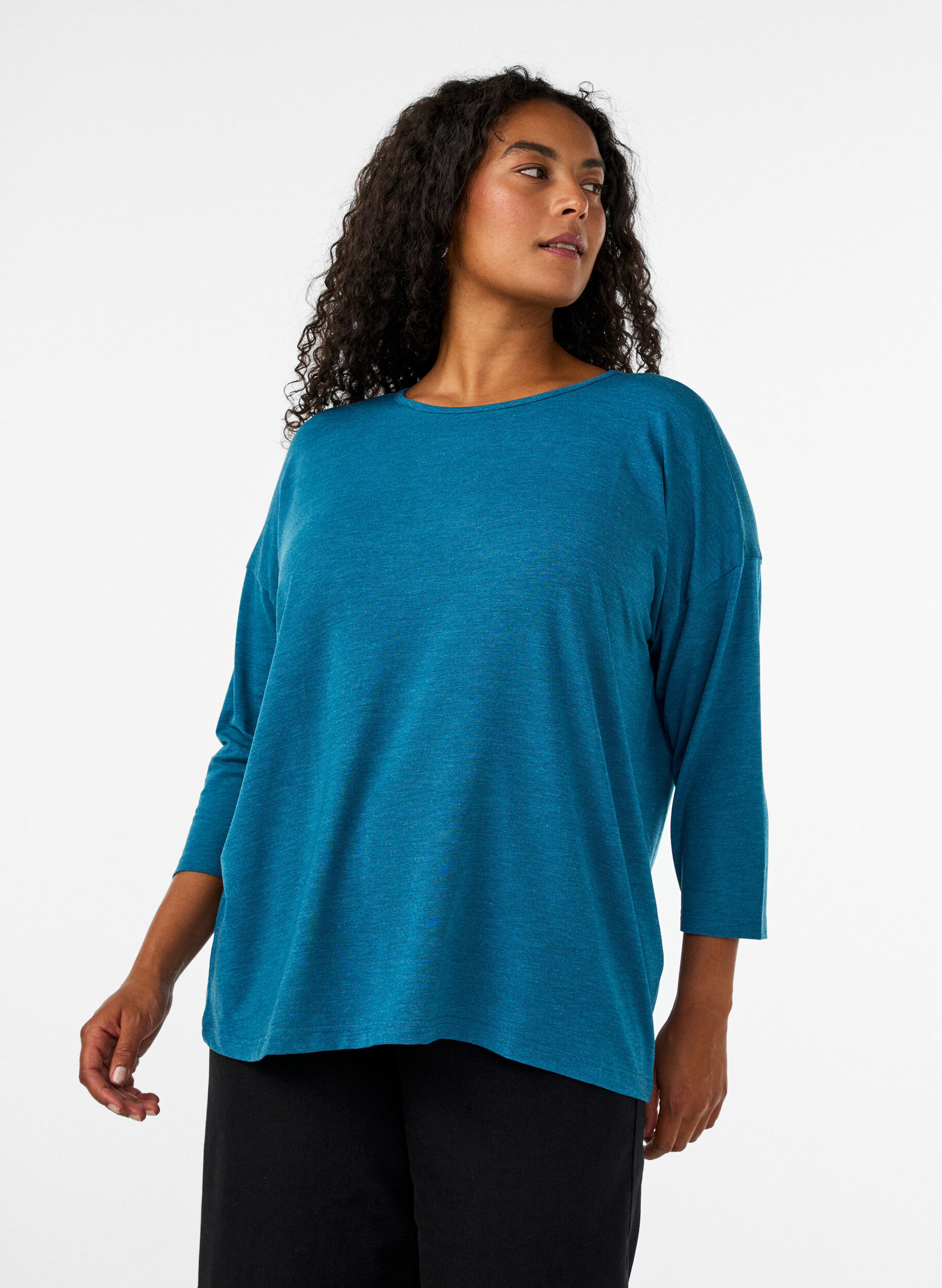 Jersey blouse met 3/4 mouwen, Blauw, Model