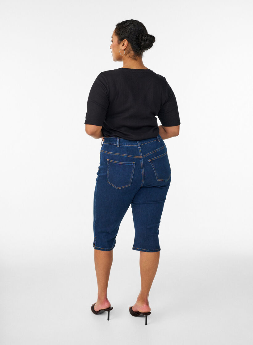 High-waist strakke pasvorm capri's in stretch denim, Blauw, Model image number 1