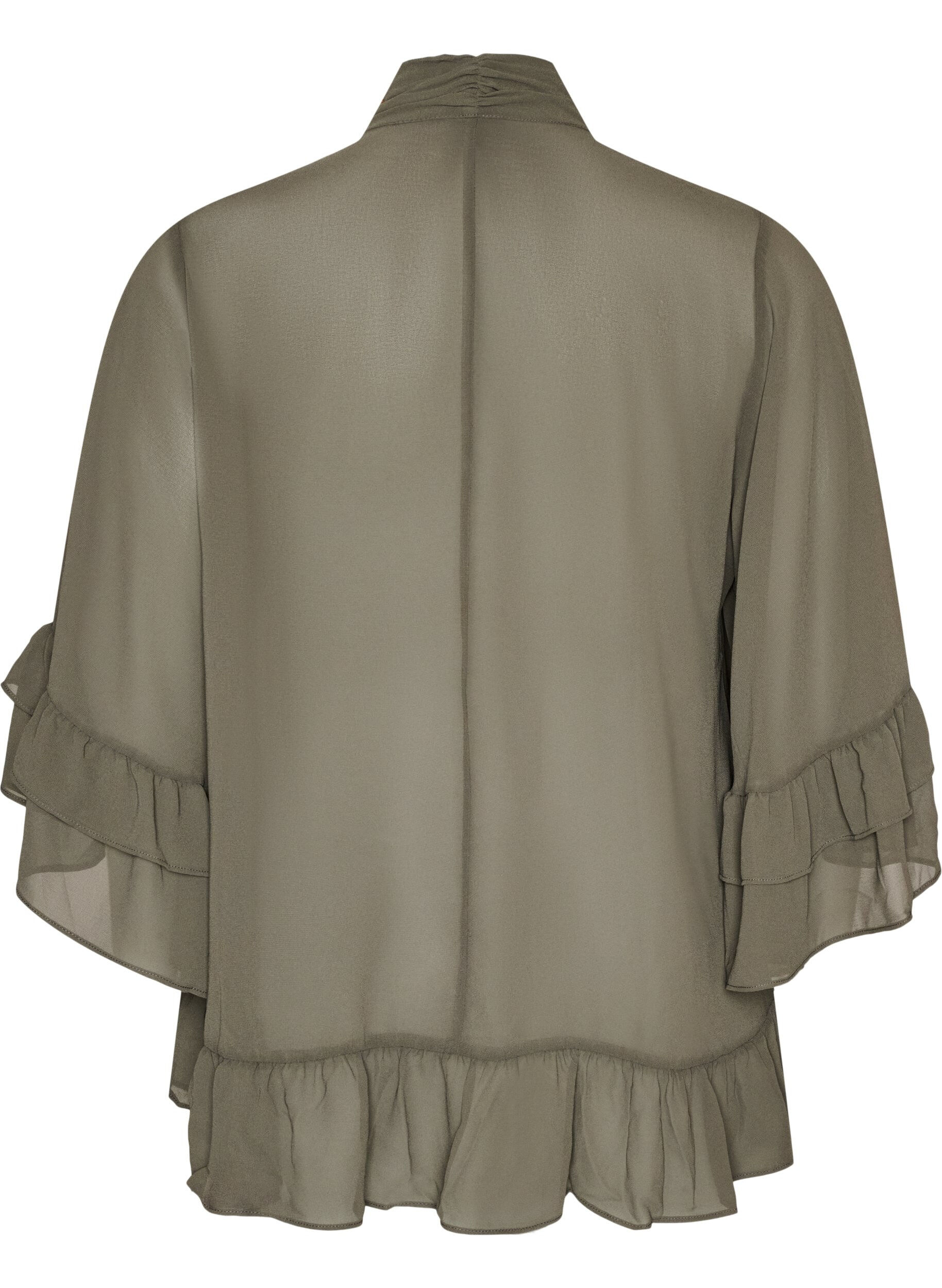 ZizziBlouse met striklint en ruches, Grijs, Packshot image number 1