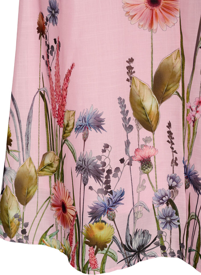 Midi-jurk met een empirelijn en bloemenprint, Roze, Packshot