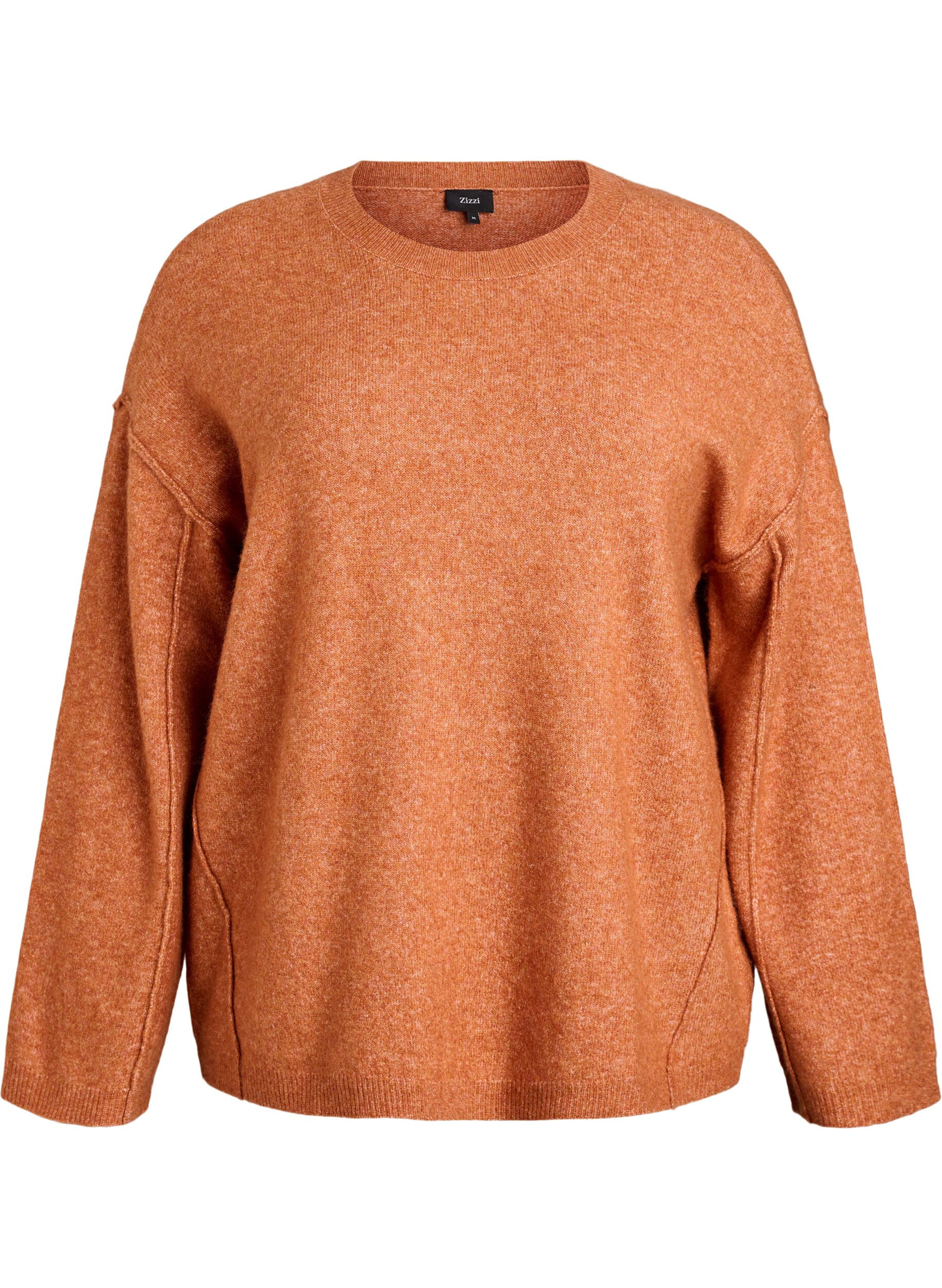 ZizziLosvallende gebreide trui met opvallende naden, Oranje, Packshot image number 0