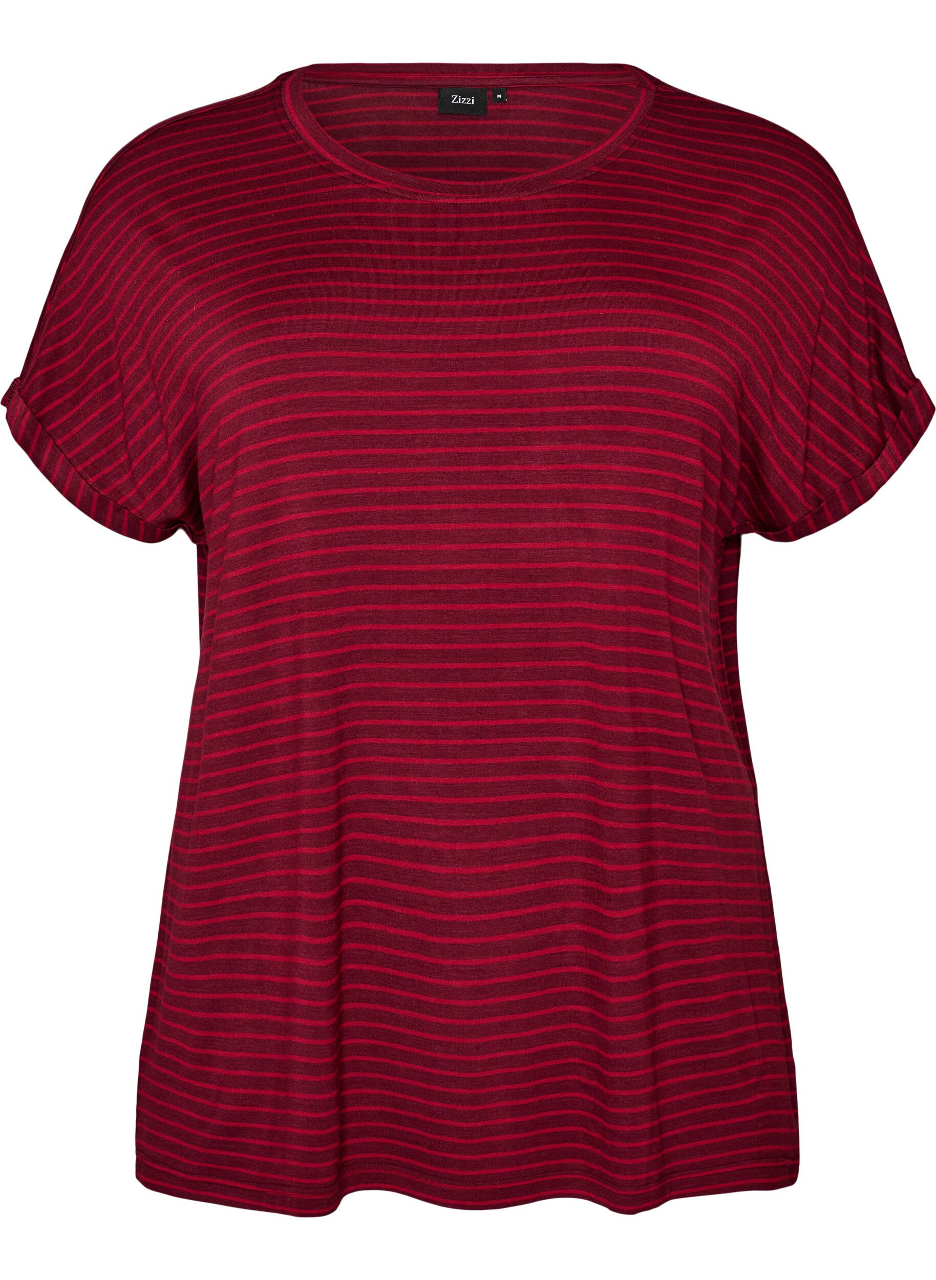 Gestreept T-shirt in viscose met een ronde hals