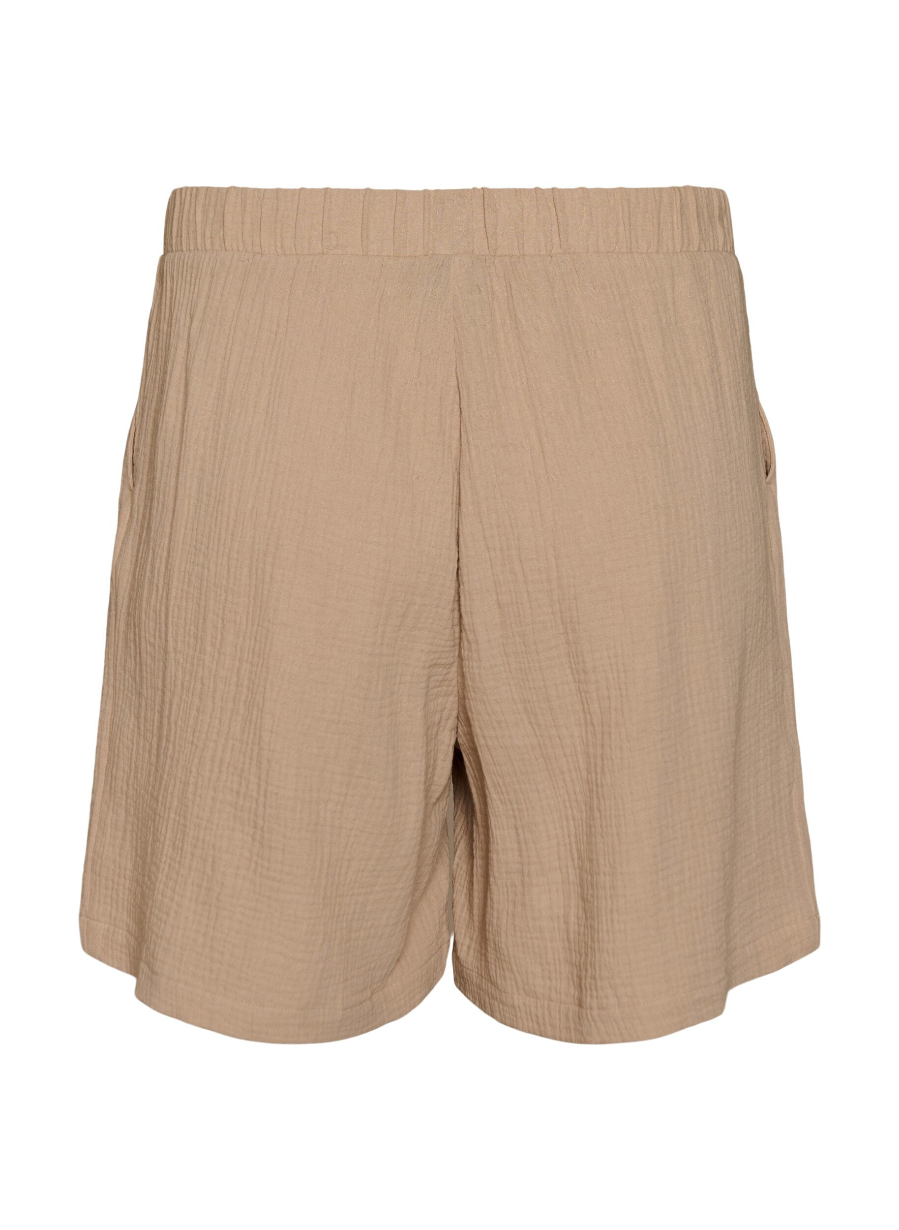 Zizzi Short taille haute en mousseline de coton, Beige, Packshot image number 1