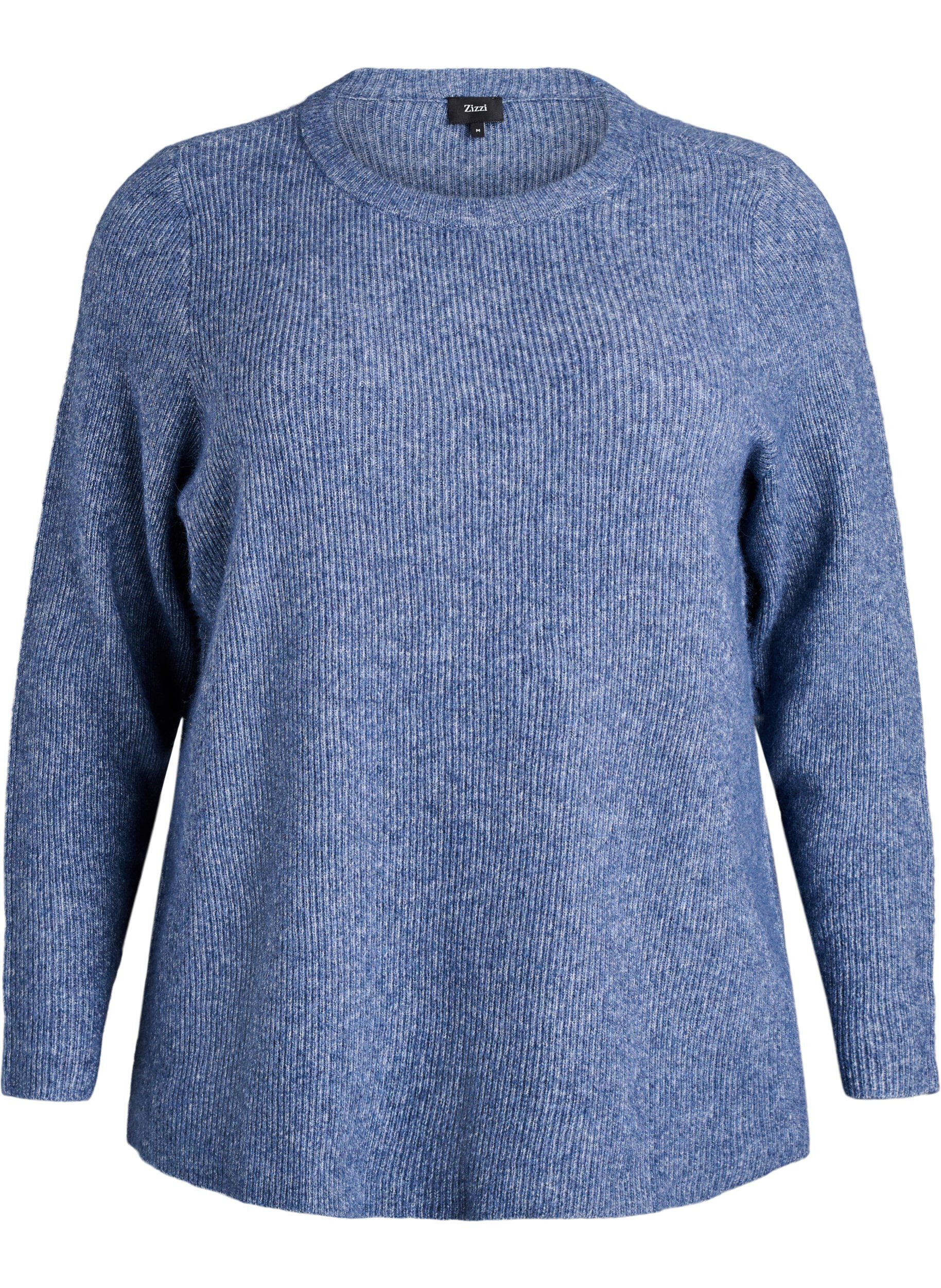 Gem&ecirc;leerde gebreide blouse met ronde hals