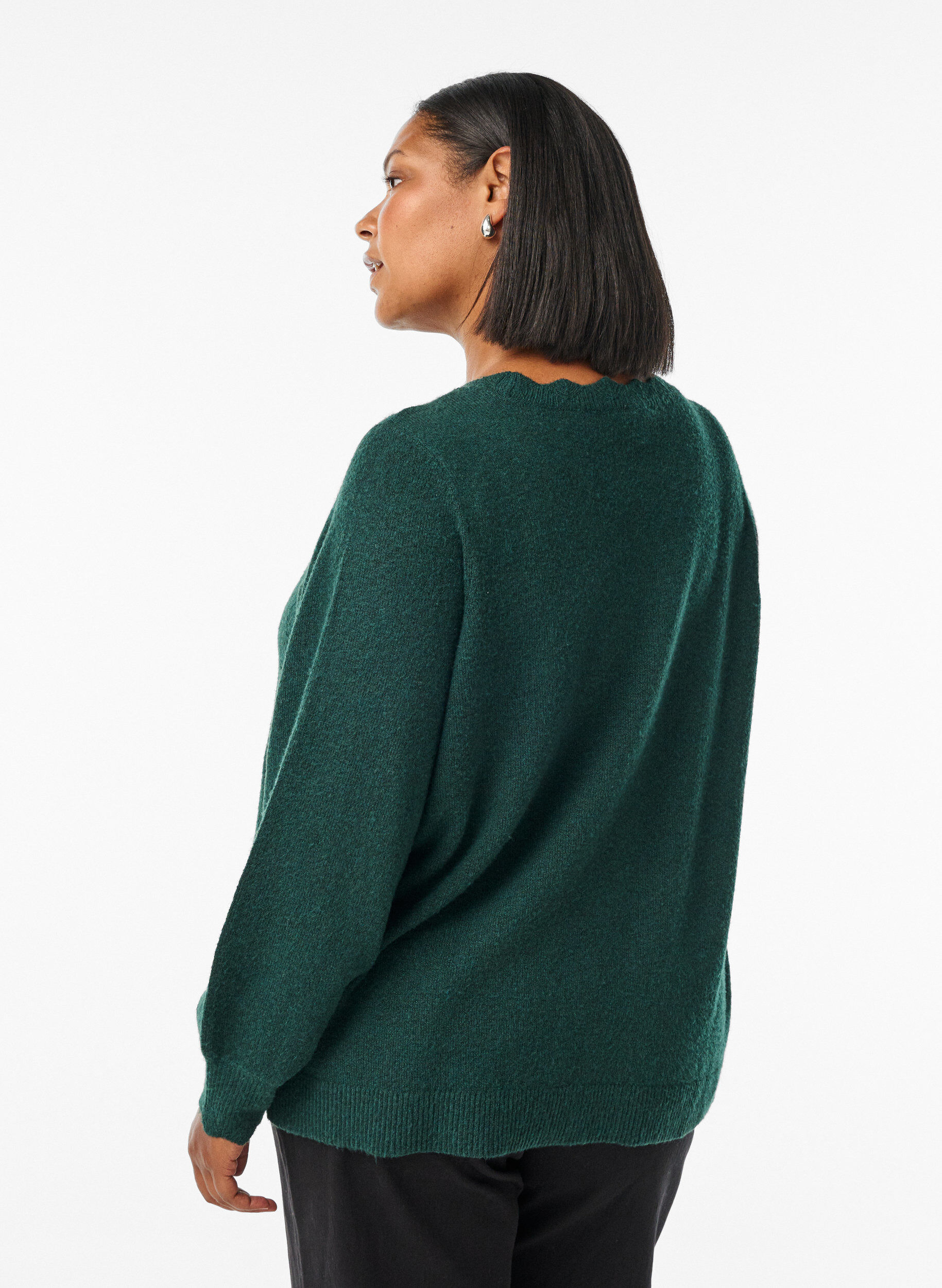 ZizziGebreide blouse met golvende randen, Groen, Model image number 2