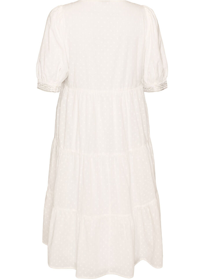 Robe midi en coton textur&eacute; avec des d&eacute;tails en crochet, Blanc, Packshot image number 1