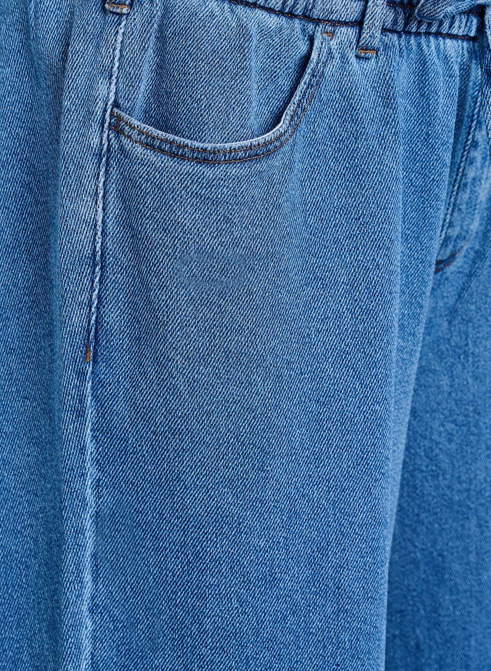 Losse pasvorm jeans met een elastische tailleband en een trekkoord, Blue Denim, Packshot