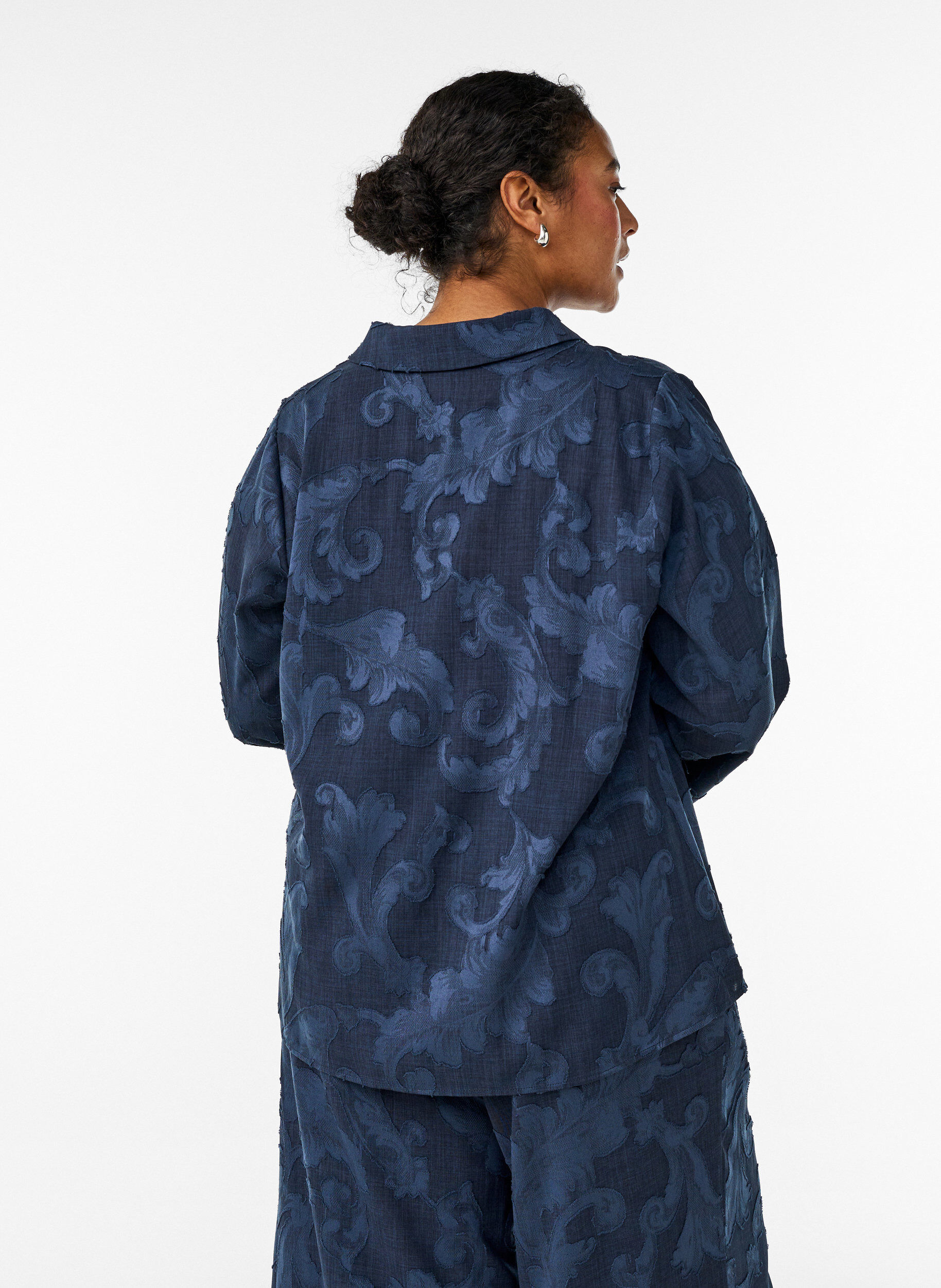 ZizziBlouse met V-hals en geweven textuurpatroon, Blauw, Model image number 2