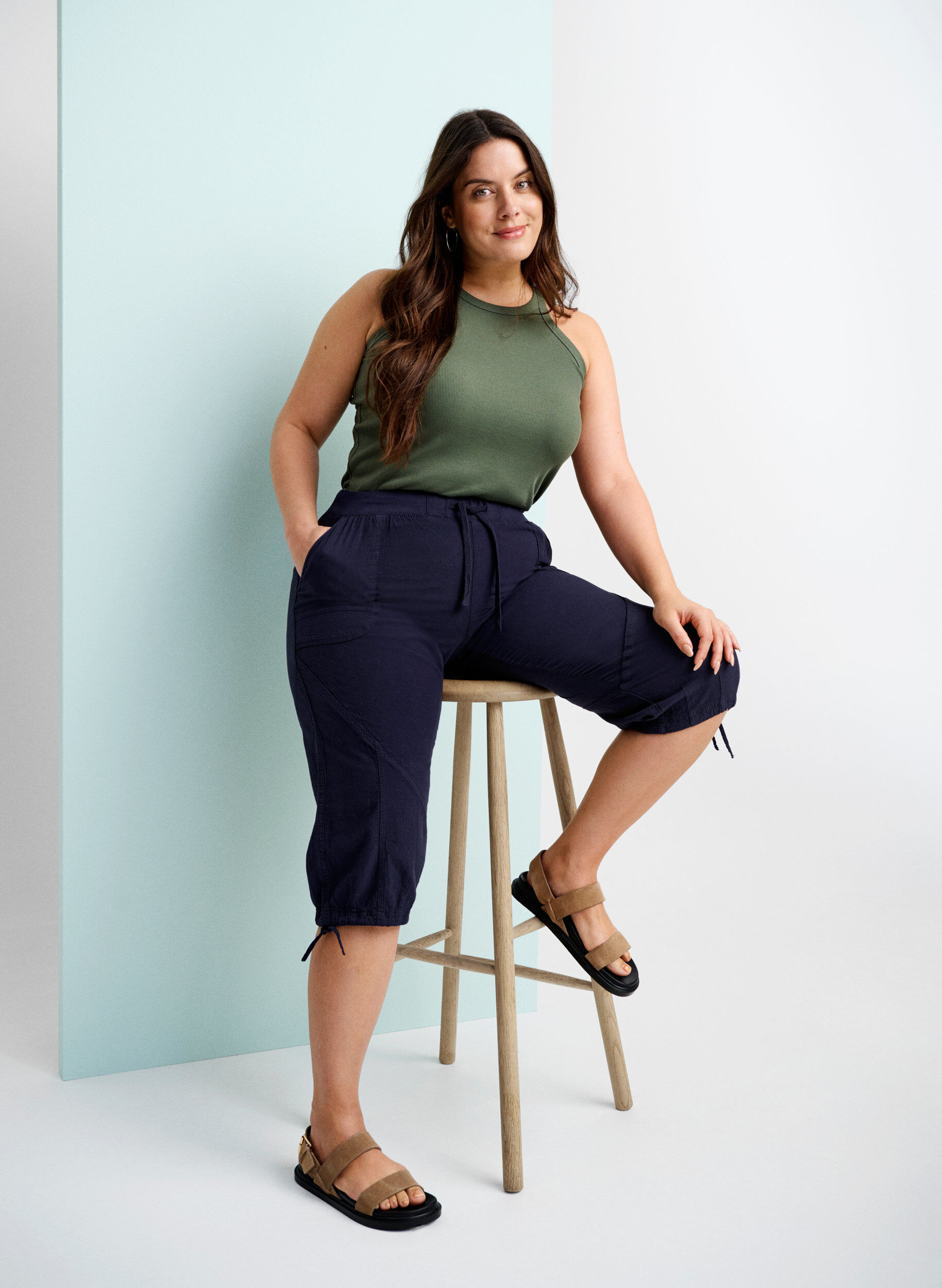 ZizziKatoenen Capri-broek, Blauw, Image image number 0