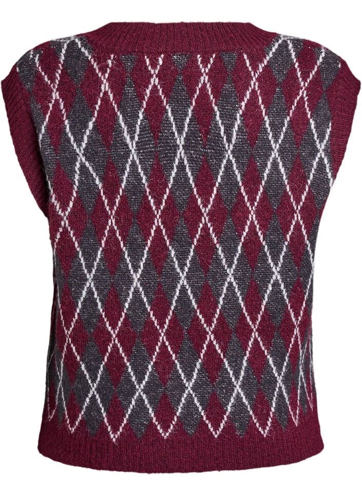 Gebreid vest met een V-hals en argyle patroon, Rood, Packshot image number 1