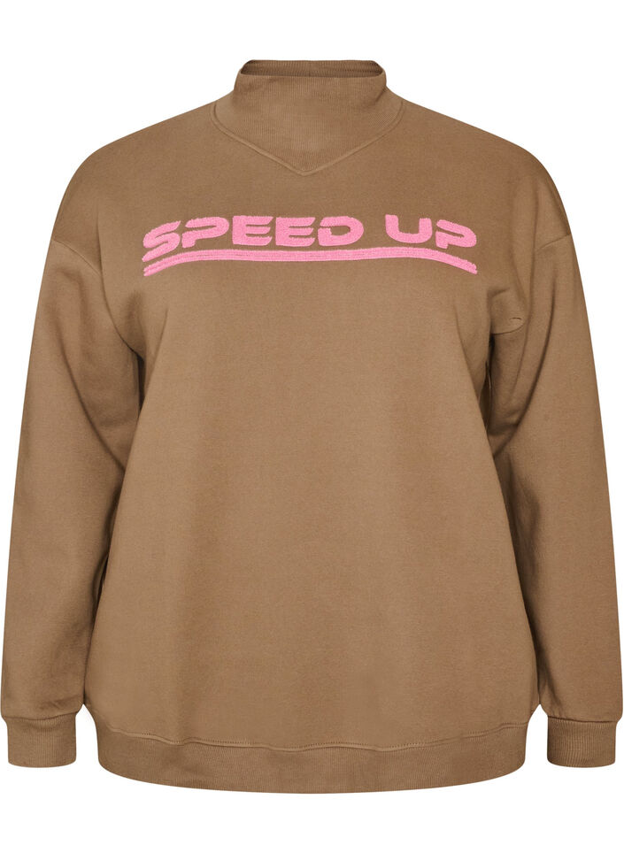 Sweatshirt met hoge hals en sportief motief op de voorkant, Bruin, Packshot image number 0