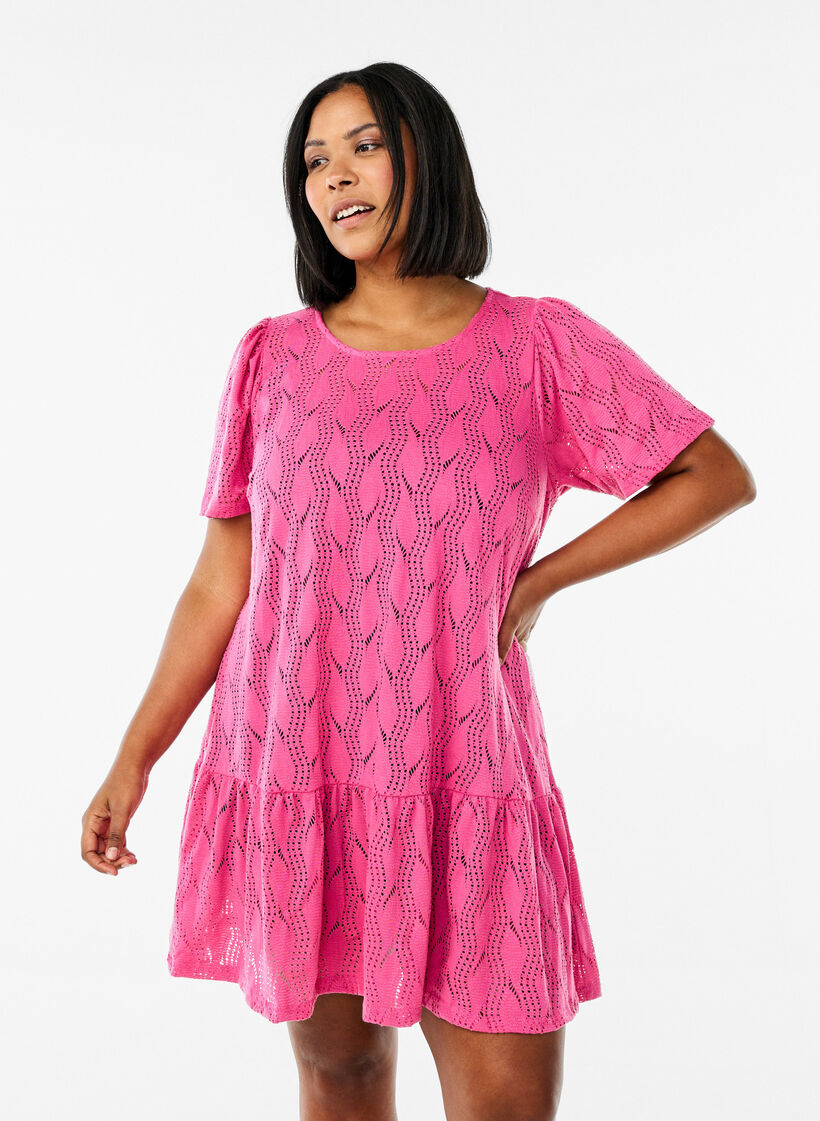 Korte jersey jurk met oogjespatroon, Roze, Model image number 0