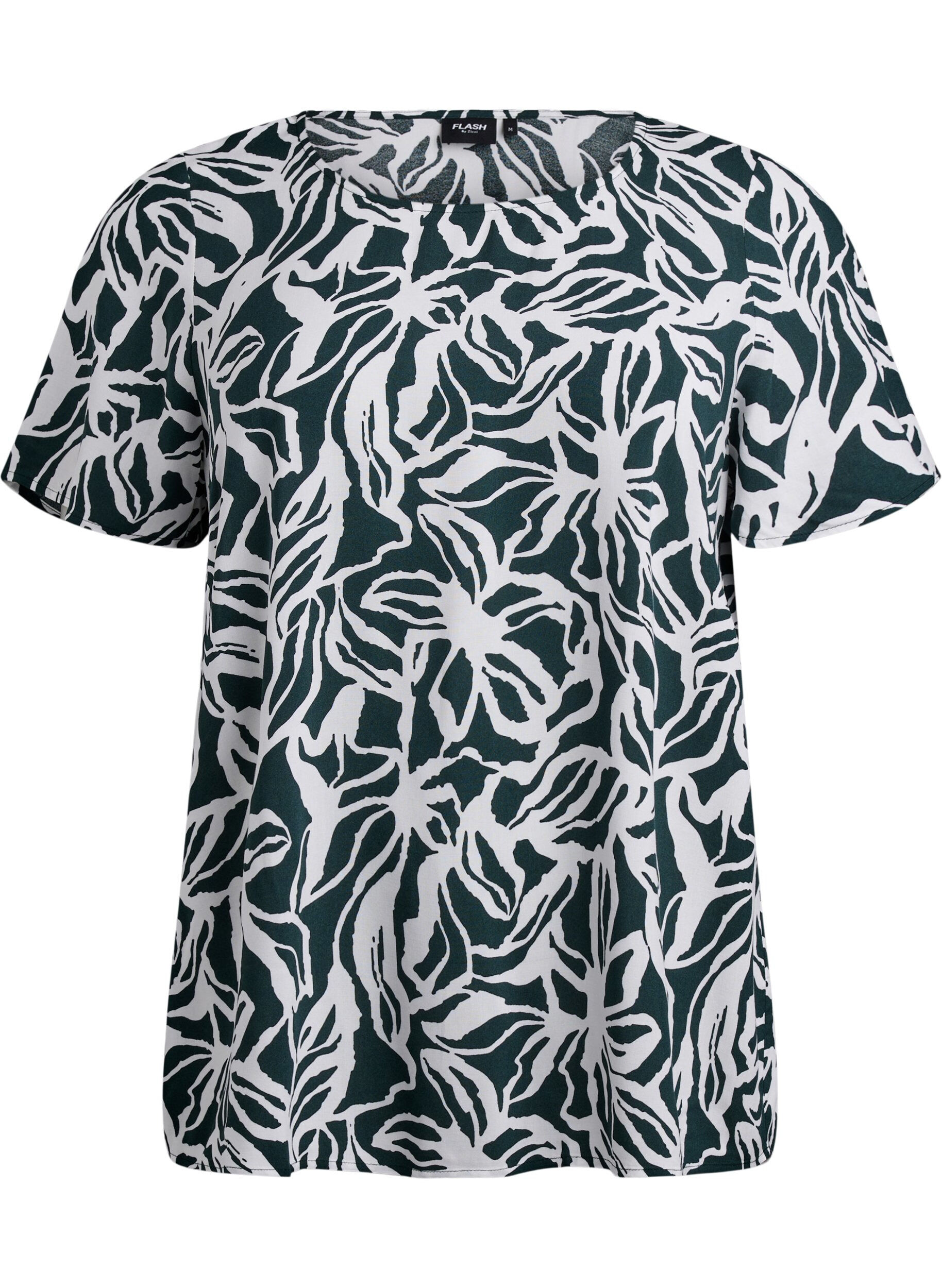 ZizziFLASH - Viscose blouse met korte mouwen en print, Groen, Packshot image number 0