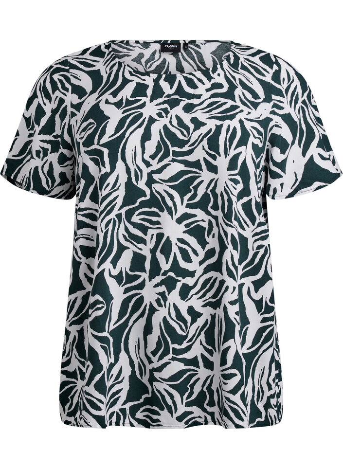 FLASH - Viscose blouse met korte mouwen en print, Groen, Packshot image number 0
