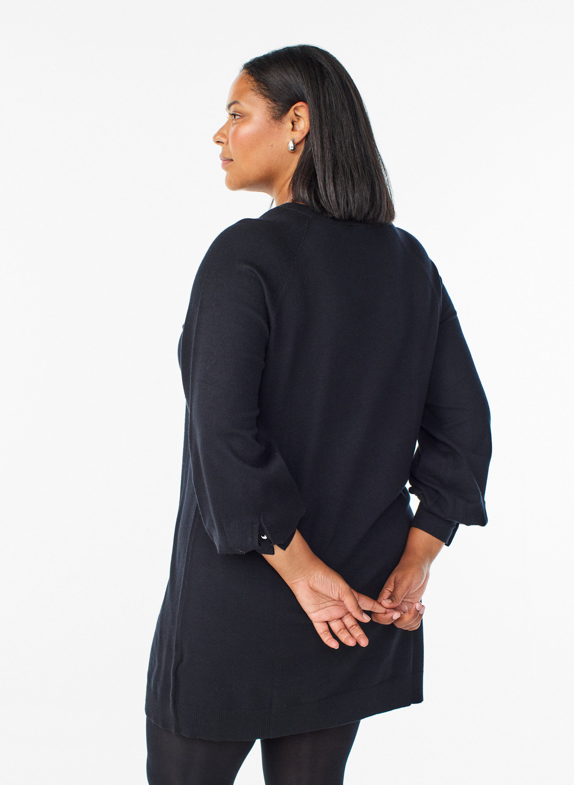 ZizziKorte gebreide jurk met raglanmouwen, Zwart, Model image number 2