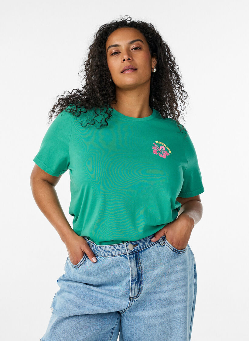 T-shirt van biologisch katoen met print op de rug, Groen, Model image number 0