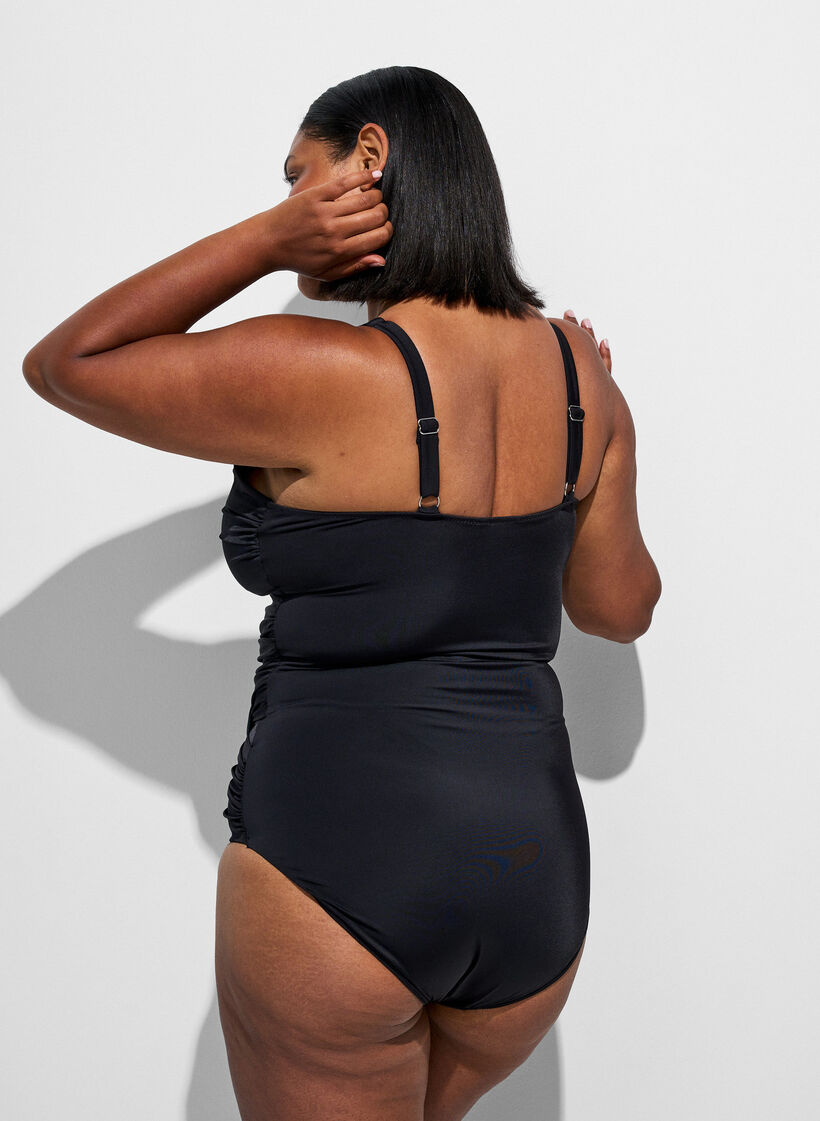 Badpak met gedrapeerd kruisdetaillering, Zwart, Model